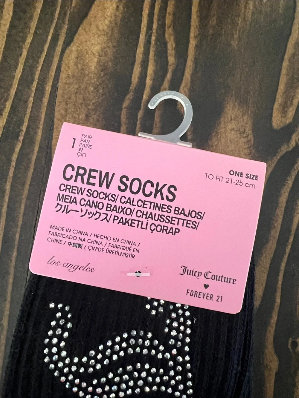 Juicy Couture Black Crew Socks with Rhinestone Logo